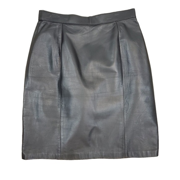 Vintage I.O.U Black Leather Mini Skirt Sz 7 / 8 - Picture 1 of 9